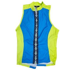 Womens XL Neon Bright Cycling Tank Yellow Blue Pockets Zip Canari Colorblock